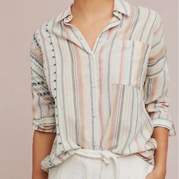 Anthropologie Tops - Anthropologie Akemi+Kin Boho Striped Button-Up Shirt Eyelet Detail SZ XS/S